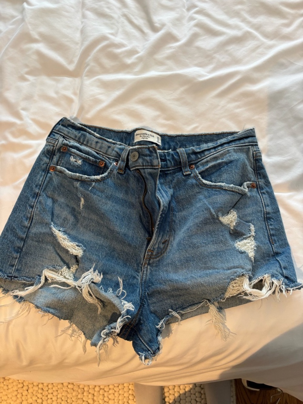 Abercrombie & Fitch Distressed Medium Blue Denim Cutoff Shorts